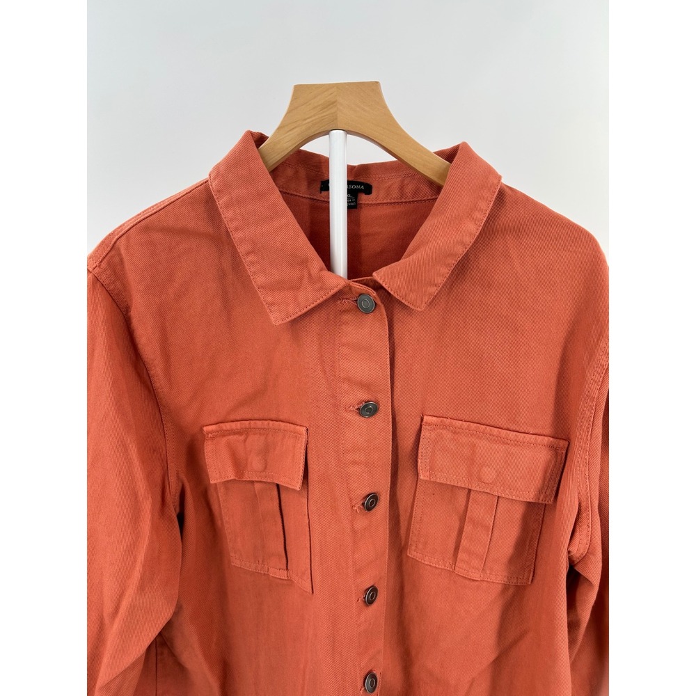 Versona Burnt Orange Raw Hem Button Down Shirt Jacket XL Terracotta Cotton - Picture 2 of 10
